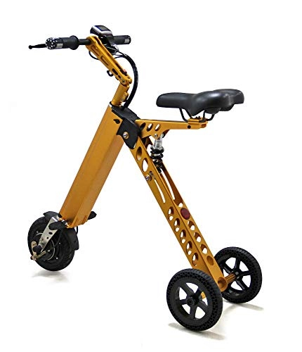 Electric Bike : JXH Portable Small Electric Adult Bike Folding Electric Bike Scooter Small Mini Electric Tricycle Female Battery Bike Weight 14KG with 3 Gears Speed Limit 6-12-20KM / H, Gold