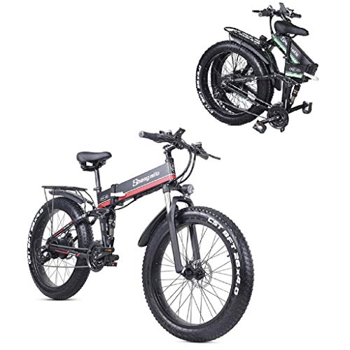 Electric Bike : JXXU 1000W 26 inch Fat Tire Electric Bicycle Mountain Beach Snow Bike for Adults, Aluminum Electric Scooter 7 Speed Gear E-Bike with Removable 48V12.8A Lithium Battery (Color : B)