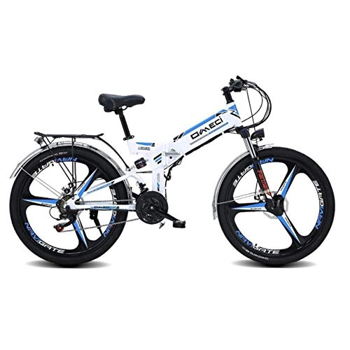 Electric Bike : JXXU 26" Folding Ebike, 300W Electric Mountain Bike for Adults 48V 10AH Lithium Ion Battery Pedal Assist E-MTB with 90KM Battery Life, GPS Positioning, 21-Speed (Color : A)