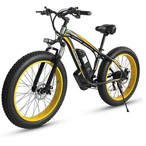 Electric Bike : JXXU 26 Inch Electric Bicycles for Adults, 500W Aluminum Alloy All Terrain E-Bike IP54 Waterproof Removable 48V / 15Ah Lithium-Ion Battery Mountain Bike for Outdoor Travel Commute (Color : Yellow)