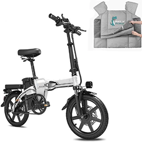 Electric Bike : JXXU Electric Bike For Adults, 14" Electric Bicycle / Commute Ebike With 350W Motor 48V 15Ah Battery With Remote Control And Motorcycle Scooter Leg Apron Covers(Color:white)