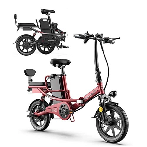 Electric Bike : JXXU Electric Bikes For Adults, 14" Lightweight Folding E Bike, 350W 48V 20Ah Removable Lithium Battery, City Bicycle Max Speed 25Km With 3 Riding Modes(Color:red)