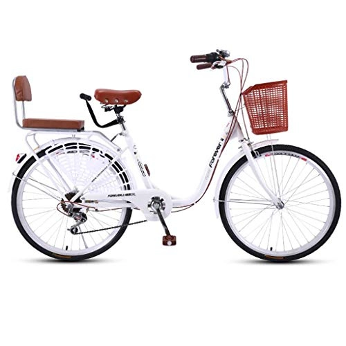 Electric Bike : JXXU Lightweight 24" City Leisure Bicycle, 7 Speed Adult Bike, Ladies Bike & Basket Cruiser Bike Vintage Bike Classic Bicycle(Color:C)