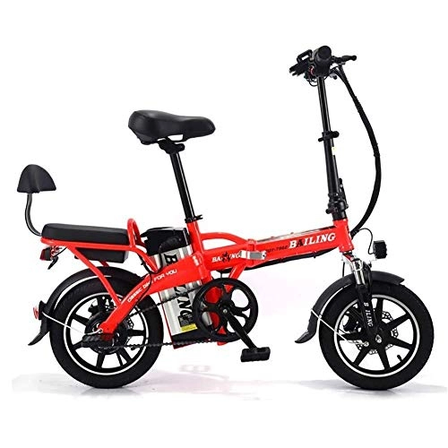 Electric Bike : kaige Foldable Electric Bicycle With The Movable Mountain Bike 14 Inches And Lithium LCD Display QU526 (Color : Red) WKY (Color : Red)