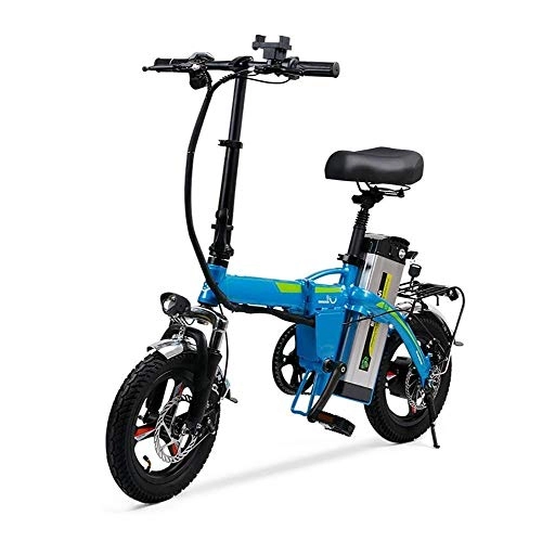 Electric Bike : kaige Folding Portable Electric Bicycle, Electric Bicycle 14 Inches Detachable Battery Electric Bike Two Mini Disc Adult EBike QU526 (Color : Black) WKY (Color : Blue)