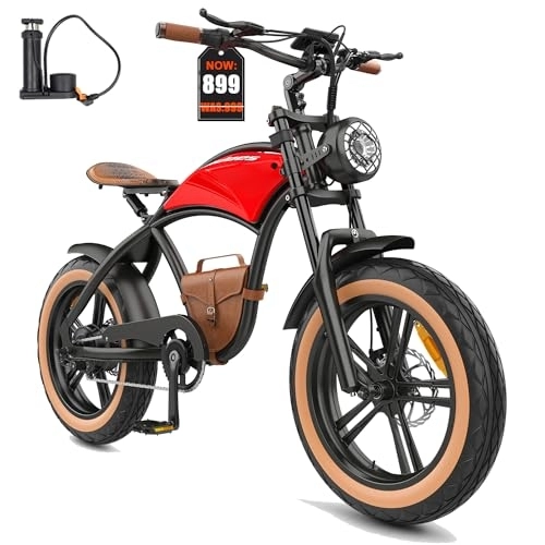 Electric Bike : Kanpe Ebikes for Adults, 12.5Ah / 600Wh Battery, Hidoes B10 25Km / h Fat Tire Electric Bike for Adults, 250W 60N·M Torque Electric Bicycle Cowboy Style Retro E Bike, with Leather Bags, 20" Offroad Tire
