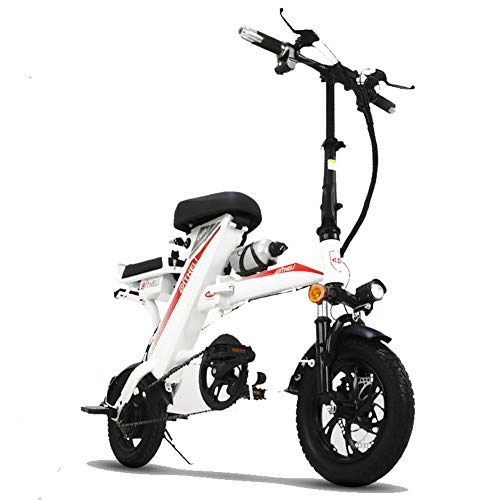 Electric Bike : KASIQIWA Folding Electric Bicycle, MiniSmall Folding Electric Bicycle 350W Lithium Battery 48V / 20AH Two-seat Brushless Motor 25-30km / h Speed, White