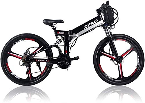 Electric Bike : KB26 21 Speed Folding Electric Bicycle, 48V 10.4Ah Lithium Battery, 350W 26 Inch Mountain Bike, 5 Level Pedal Assist, Suspension Fork (Color : Black Double Battery, Size : Standard)