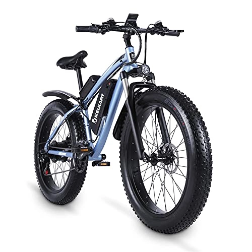 Electric Bike : KELKART Electric Bikes 1000W Off-road Fat Tire E-bike, with Removable Lithium Ion Battery, 3.5" LCD Display and Rear Seat (Blue)