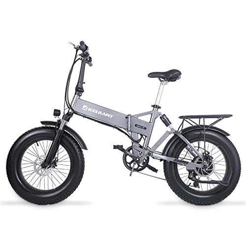 Electric Bike : KELKART Electric Mountain Bike 20 Inches Folding Fat Tire E-bike with Rear Seat and 48V 12.8AH Removable Lithium Ion Battery