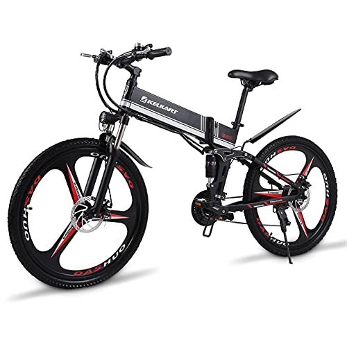 Electric Bike : KELKART Electric Mountain Bike 26" 350W Brushless Electric Folding Electric Bike with 48V 10.4AH Removable Lithium Ion Battery, with Rear Hanger and Pump(Black)