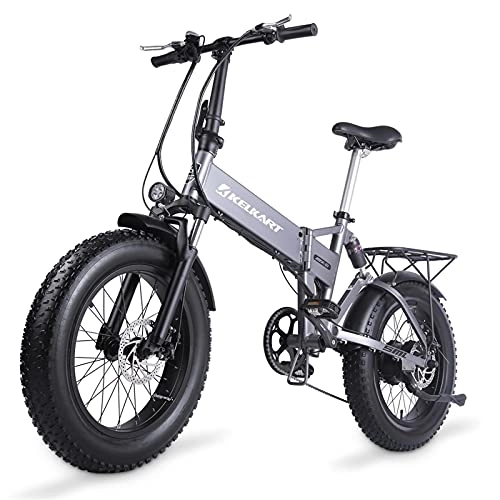 Electric Bike : KELKART Electric Mountain Bike 500W 20 Inches Folding Fat Tire E-bike with Rear Seat and 48V 12.8AH Removable Lithium Ion Battery