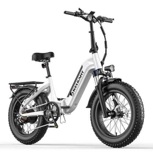 Electric Bike : KELKART GN20 Step-thru Ebike for Adult 20’’ Fat Tire Foldable City Commuter Electric Bicycle with 48V 15AH Removable Battery and Dual Disc Brake