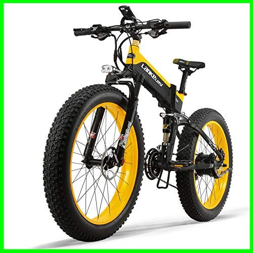 Electric Bike : KERS 48V 2A 500W powerful electric Bike 26 inches 4.0 fat tire Ebike, mountain bike folding electric bicycle Yellow
