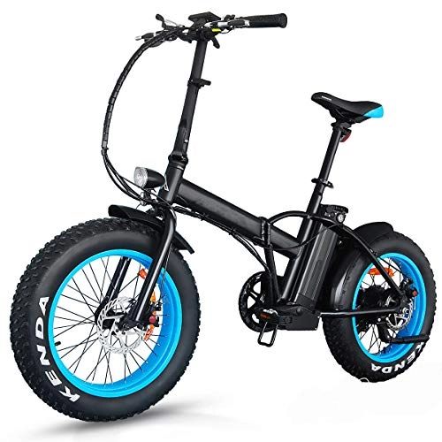 Electric Bike : KERS Upgrade 500w 36V Foldable Fat Tire Electric Bike Bicycle- Removable Lithium Battery Electric Bicycle Wiht LED Display 20 Inch Tire E-bike Sports Mountain Bike，（blue） A
