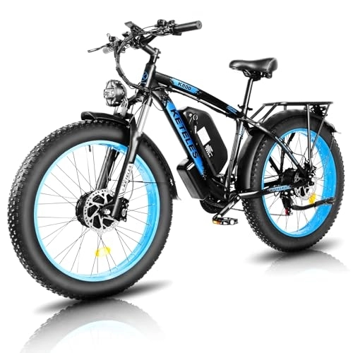 Electric Bike : KETELES 26” Electric Bike for Adults with Dual Motors, 48V 23Ah Removable Battery, Off Road E-bike with 4.0 Fat Tyre, Electric Cycles for Men and Women (blue)