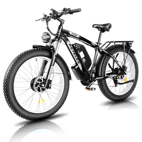 Electric Bike : KETELES 26” Electric Bike for Adults with Dual Motors, 48V 23Ah Removable Battery, Off Road E-bike with 4.0 Fat Tyre, Electric Cycles for Men and Women (white)