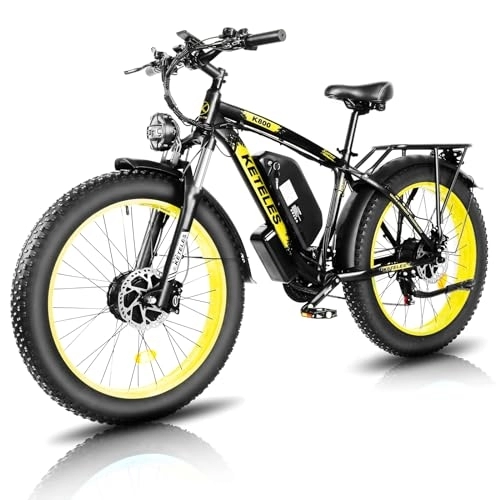 Electric Bike : KETELES 26” Electric Bike for Adults with Dual Motors, 48V 23Ah Removable Battery, Off Road E-bike with 4.0 Fat Tyre, Electric Cycles for Men and Women (yellow)