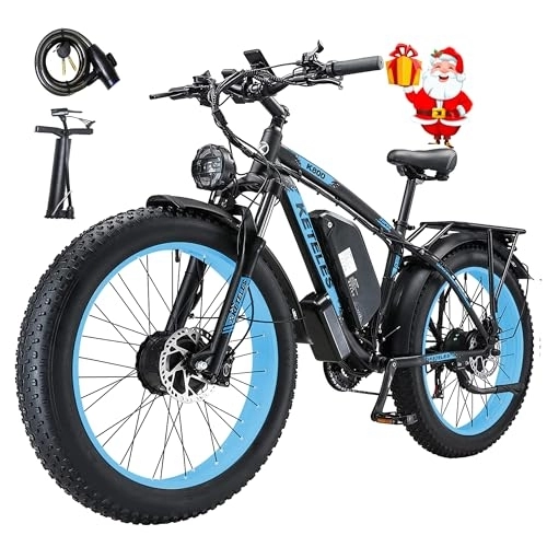 Electric Bike : KETELES K800 Electric-Bicycle Dual-Motor Electric-Dirt-Bike, 26 x 4.0 Inch Fat-Tyre-Electric-Bike 23Ah Battery with Removable Li-Ion Battery and 21 Speed Gear for Adults-Men，Blue (UK Warehouse)