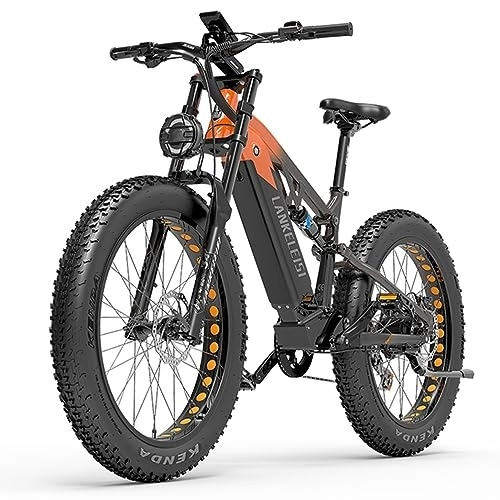 Electric Bike : Kinsella 26" Electric Bike, 48V / 20Ah Removable Lithium Battery, Full Suspension electric bicycle, Shimano 7-Speed RV800