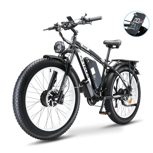 Electric Bike : Kinsella K800 dual motor 26-inch fat tire mountain electric bike has: 23AH (Samsung lithium battery), 4 color options, 21 speeds, color display. (Black white)