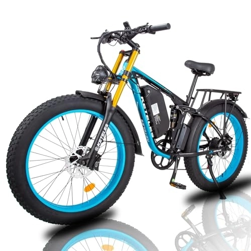 Electric Bike : Kinsella K800 Pro 26 Inch x 4.0 Fat Tire Dual Motor Electric Bike 7 Speed 23Ah Removable Battery Hydraulic Disc Brakes (Blue)