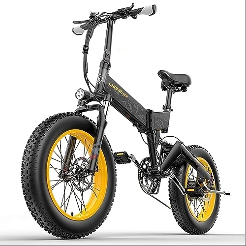 Electric Bike : Kinsella Lankeleisi X3000 Plus folding electric mountain bike, Shimano 7-speed, 48V 17.5ah detachable lithium battery, double shock absorption, 20 inches * 4.0 fat tires