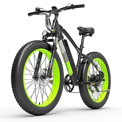 Electric Bike : Kinsella LANKELEISI XC4000 electric fat bike, Shimano 7-speed, mechanical disc brake, 48V*17.5ah removable lithium battery, 26X4.0 fat tire, aluminum alloy frame. (GREEN)