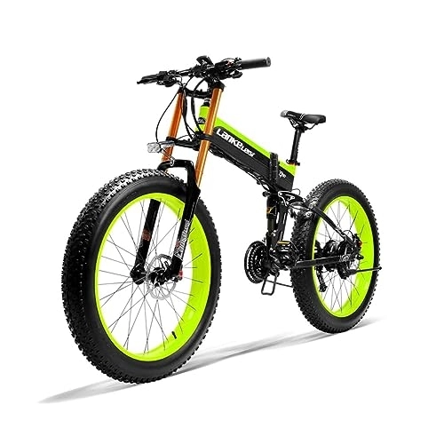 Electric Bike : Kinsella LANKELEISI XT750 PLUS Big Fork Fat Tire Electric Mountain Bike, Folding E-bike (Green)
