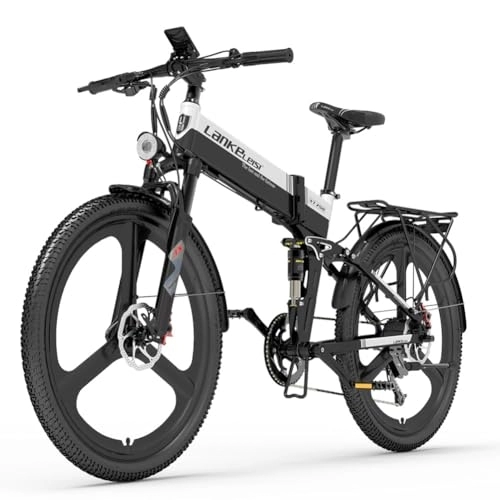 Electric Bike : Kinsella XT750 sports folding electric bicycle is equipped with disc brakes, 26 * 2.35 tires, 7 speeds, and 48V 12.8Ah lithium battery. (black white)