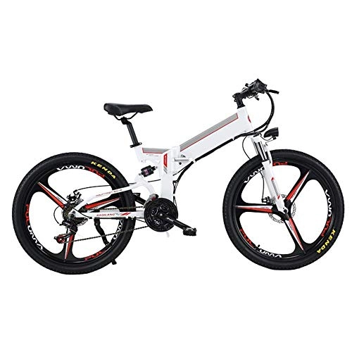 Electric Bike : KKKLLL Electric Mountain Bike Lithium Battery 48 V Foldable Bicycle Battery Car Adult Pre and After Mechanical Disc Brakes 26 Inches White