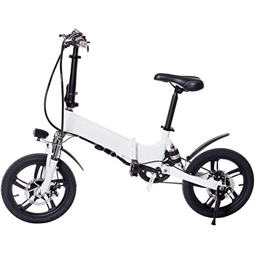 Electric Bike : KNFBOK electric mountain bike 16-inch electric bicycle adult folding aluminum alloy electric car lithium battery long battery life three kinds of riding mode LCD screen White