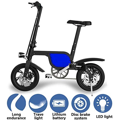 Electric Bike : KNFBOK folding bicycle 12 inch Electric folding bicycle lithium battery travel electric car, can be charged 1500 times, the top speed 25KM / H, cruising range 35-40KM Blue