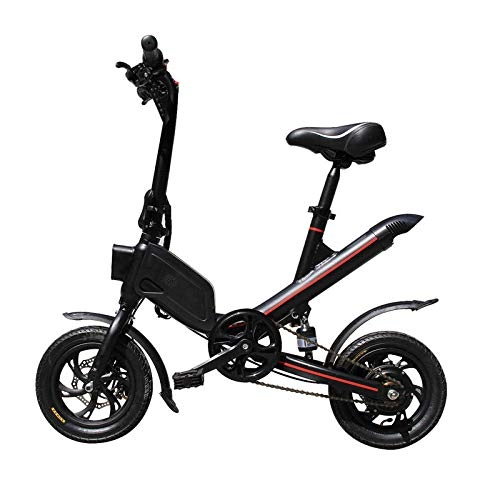 Electric Bike : KNFBOK folding bicycle Foldable two-wheeled electric bicycle mini adult 12 inch electric lithium battery bicycle double disc brake LCD display outdoor travel Black