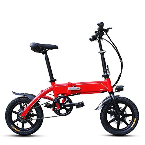 Electric Bike : KNFBOK folding electric bike Electric bicycle folding adult ultra light 14 inch 36V lithium battery men and women small bicycle long battery life integrated LED lights + speakers Red