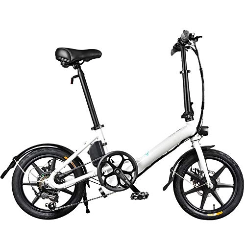 Electric Bike : KNFBOK folding electric bike Folding electric bicycle 7.8Ah lithium battery 14 inch mini adult variable speed electric power bicycle brushless toothed motor three mode riding White