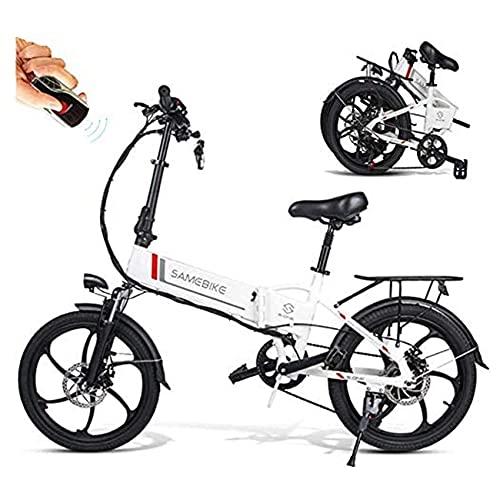 Electric Bike : KOIJWWF 20"Folding Electric Bike with Removable Battery 48V 10.4AH City Bike Adult E-Bike, 350W Motor, 7 Speed Adjustable 25 km / h, White