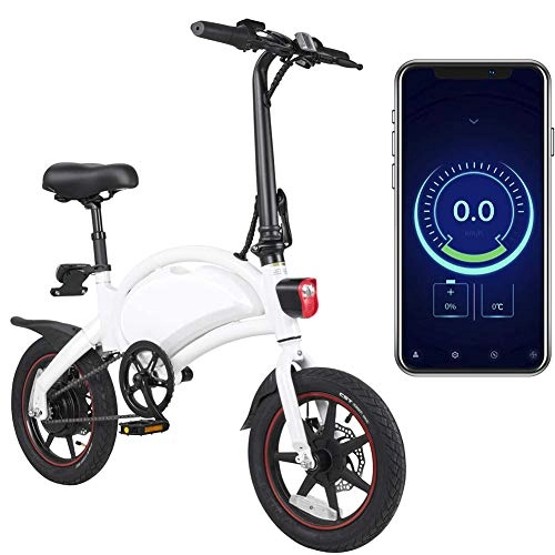 Electric Bike : KOWE Folding Electric Bike, 240W Aluminum Alloy Bicycle with Smartphone App, 3 Riding Modes, Removable 36V / 10Ah Lithium-Ion Battery, White