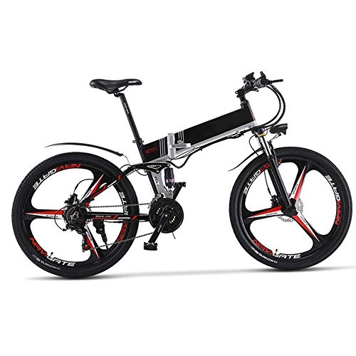 Electric Bike : KPLM Electric Mountain Bike, 26 Inch Folding E-bike, 36V 13Ah Premium Full Suspension and Shimano 7 Speed Gear