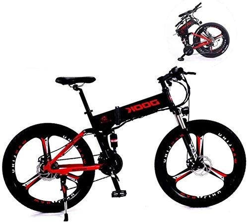 Electric Bike : KRXLL 26 Inch Electric Mountain Bikes 27 Speed Folding Mountain Electric Lithium Battery Aluminum Alloy Light And Convenient To Drive-Red