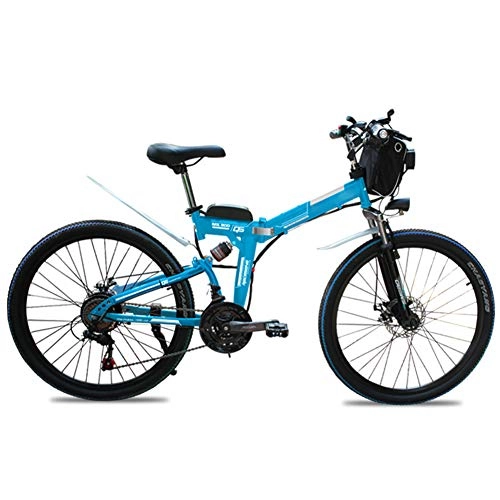 Electric Bike : KT Mall 1000W Electric Bike 48V 13AH Lithium Battery 21 Speed Mountain Folding Bike with Shock Absorber for Adult Short Trip, Commuting, Maximum Speed 35Km / H, Blue
