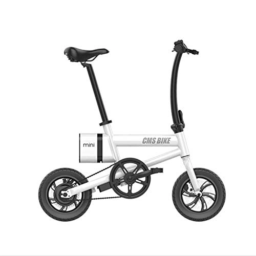 Electric Bike : KT Mall 12 In Folding Electric Bike 250W 36V 6A Removable Lithium Battery with USB Interface and Dual Disc Brakes City Commuter Bicycle Maximum Speed 25Km / H with LED Battery Indicator, White