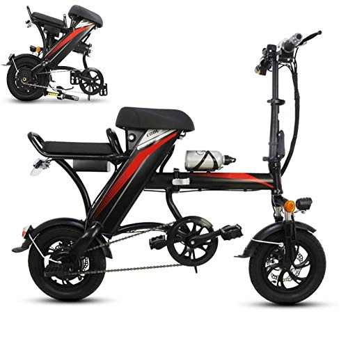 Electric Bike : KT Mall 12 Inch Folding Electric Bike for Unisex with Removable 350W 48V Lithium-Ion Battery City Commuter E-bike with Anti-theft Alarm System and Adjustable Handlebar Mountain Bicycle, Black, 40km
