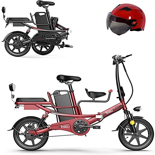 Electric Bike : KT Mall 14" Folding Electric Bike for Adults with 350w 48v Removable Lithium Battery Electric Bicycle with Baby Seat Six-Fold Shock Absorption and Mechanical Double Disc Brakes Commute Ebike, Red, 11Ah