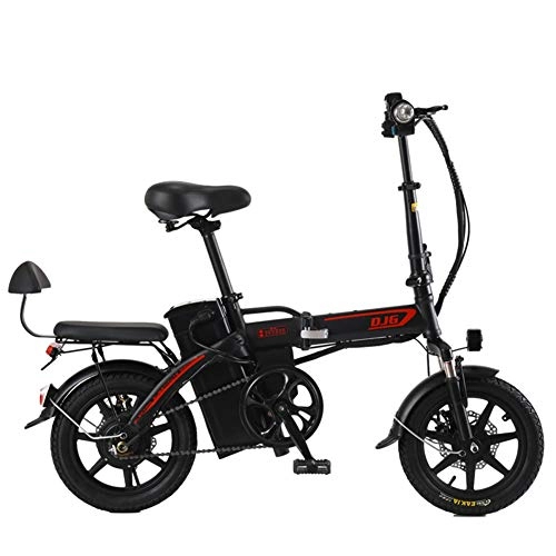 Electric Bike : KT Mall 14-Inch Folding Electric Bicycle 48V240w20ah Pure Electric Endurance 70Km To 80Km Aluminum Alloy Shock-Absorbing Tubeless Tires for Takeaway, Black
