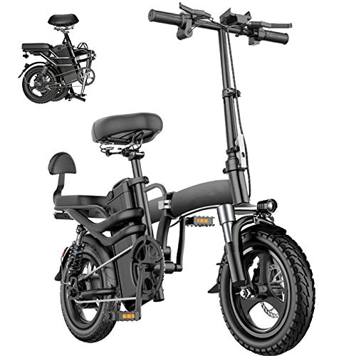 Electric Bike : KT Mall 14 Inch Folding Electric Bike Portable Electric Bikes for Adults Teen Electric City Bike with 36V / 30AH Lithium Battery 250W Motor High-Carbon Steel Folding Frame, Black, 8AH