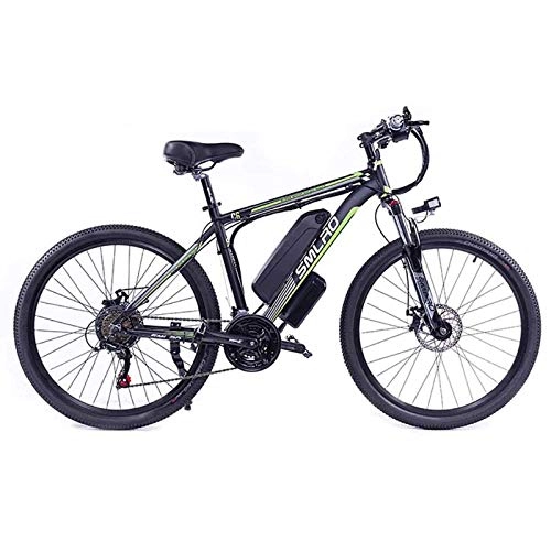 Electric Bike : KT Mall 26 In Electric Bike for Adult 48V10AH350W High Capacity Lithium Battery with Battery Lock 27 Speed Mountain Bicycle with LCD Instrument and LED Headlights Commute E-bike, Black Green