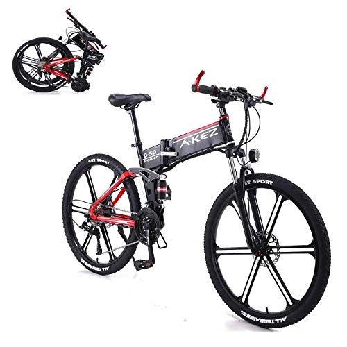 Electric Bike : KT Mall 26 In Electric Bike for Unisex with 350W 36V 8A Lithium Battery Folding Electric Mountain Bike 27 Speed Aluminum Alloy with Front and Rear Mechanical Disc Brakes Bicycle Deadweight 150kg, Red
