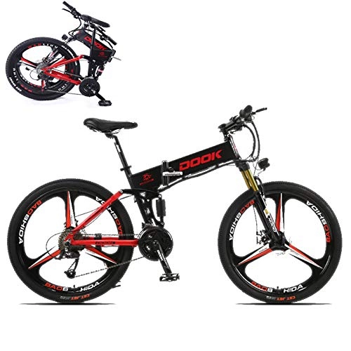Electric Bike : KT Mall 26-In Folding Electric Bike for Adult with 250W36V8A Lithium Battery 27-Speed Aluminum Alloy Cross-Country E-Bike with LCD Display Load 150 Kg Electric Bicycle with Double Disc Brake, Red