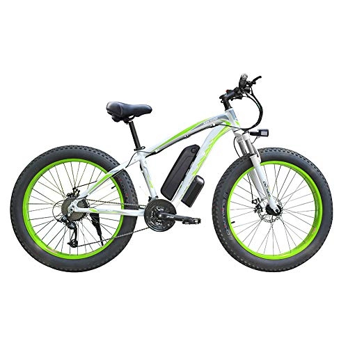 Electric Bike : KT Mall 500w / 1000w Electric Mountain Bike 26'' Folding Professional Bicycle with Removable 48v 13ah Lithium-ion Battery 21 Speed Shifter Beach Snow Tire Bike Fat Tire for Adults, Green500W